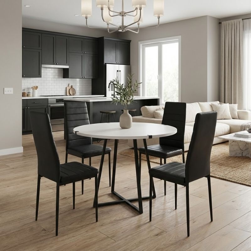 Σετ τραπεζαρία 5τμχ - χρώμα λευκό - μαύρο Ø100x78εκ.