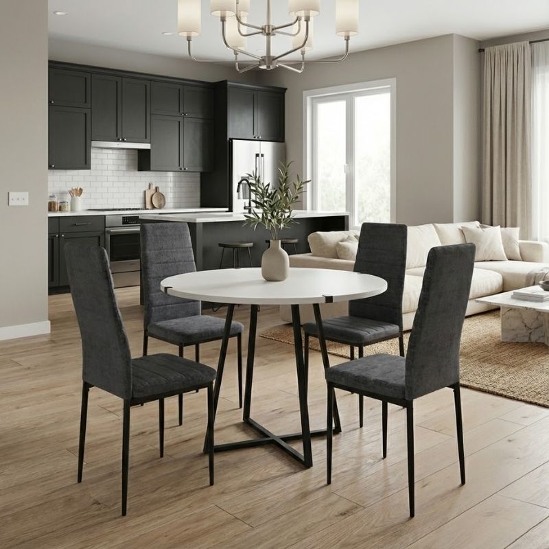 Σετ τραπεζαρία 5τμχ - χρώμα λευκό - γκρι Ø100x78εκ.