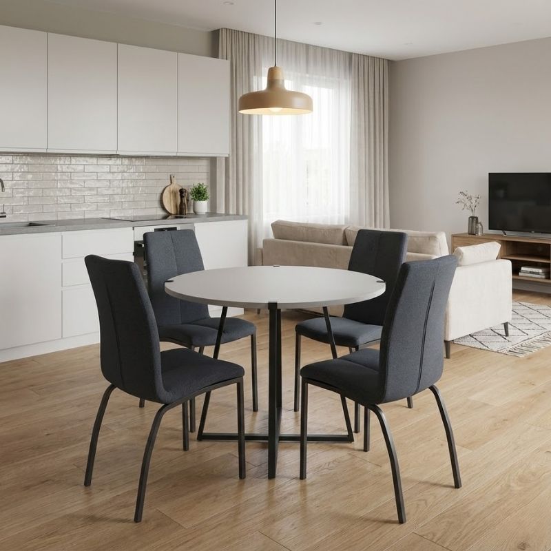 Σετ τραπεζαρία 5τμχ - χρώμα λευκό - ανθρακί Ø100x78εκ.