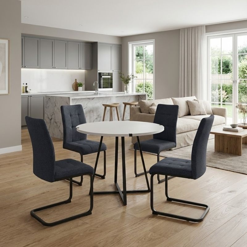 Σετ τραπεζαρία 5τμχ - χρώμα λευκό - ανθρακί Ø100x78εκ.