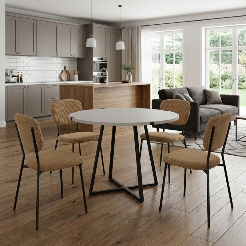 Σετ τραπεζαρία 5τμχ - χρώμα λευκό - μουσταρδί Ø100x78εκ.