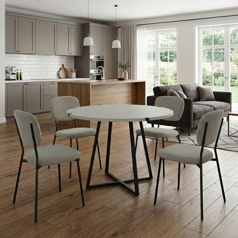 Σετ τραπεζαρία 5τμχ - χρώμα λευκό - λαδί Ø100x78εκ.