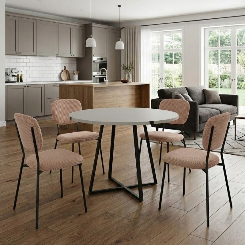 Σετ τραπεζαρία 5τμχ - χρώμα λευκό - μόκα Ø100x78εκ.