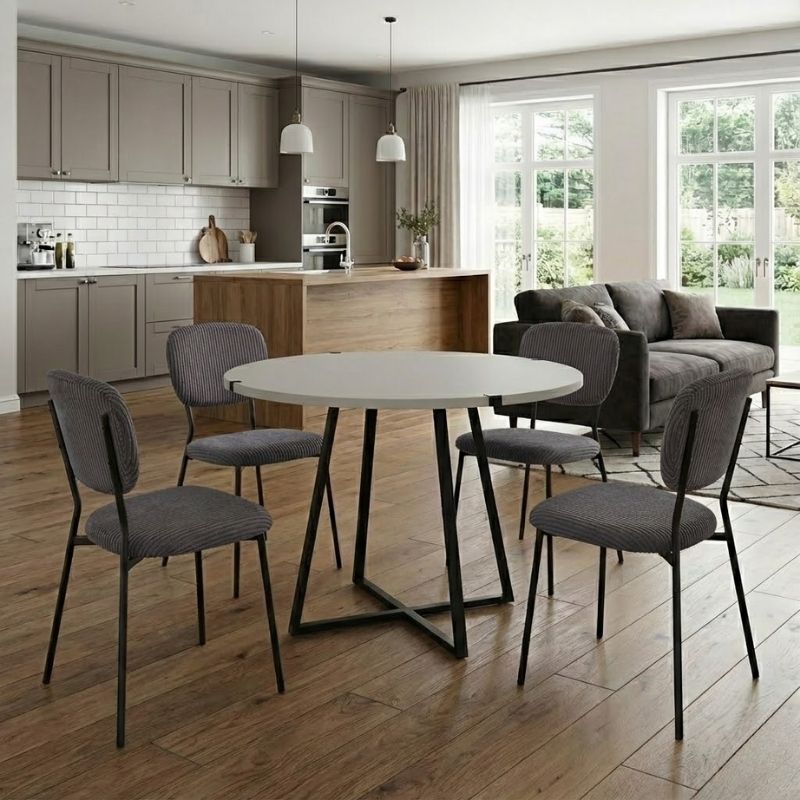 Σετ τραπεζαρία 5τμχ - χρώμα λευκό - γκρι Ø100x78εκ.