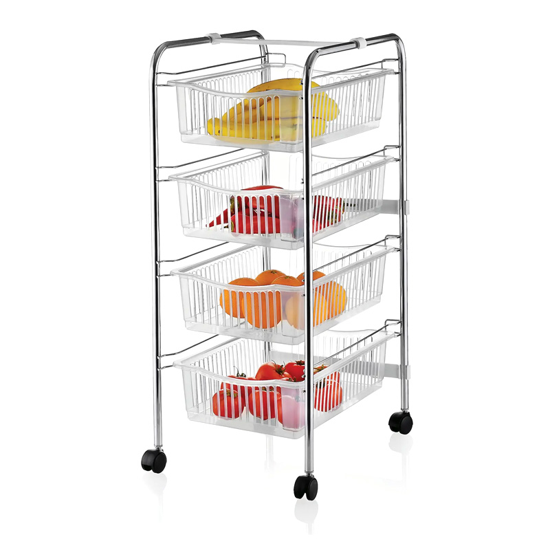 Τρόλεϊ - ραφιέρα 4όροφη μεταλλική χρώμα ασημί