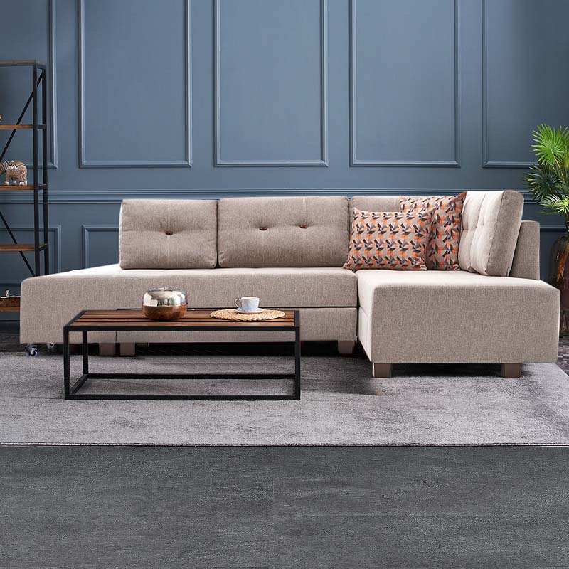 Γωνιακός καναπές - κρεβάτι δεξιά γωνία υφασμάτινος χρώμα κρεμ 4