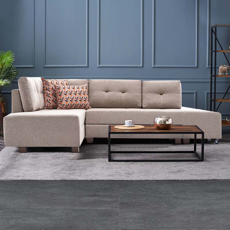 Γωνιακός καναπές - κρεβάτι αριστερή γωνία υφασμάτινος χρώμα κρεμ 4