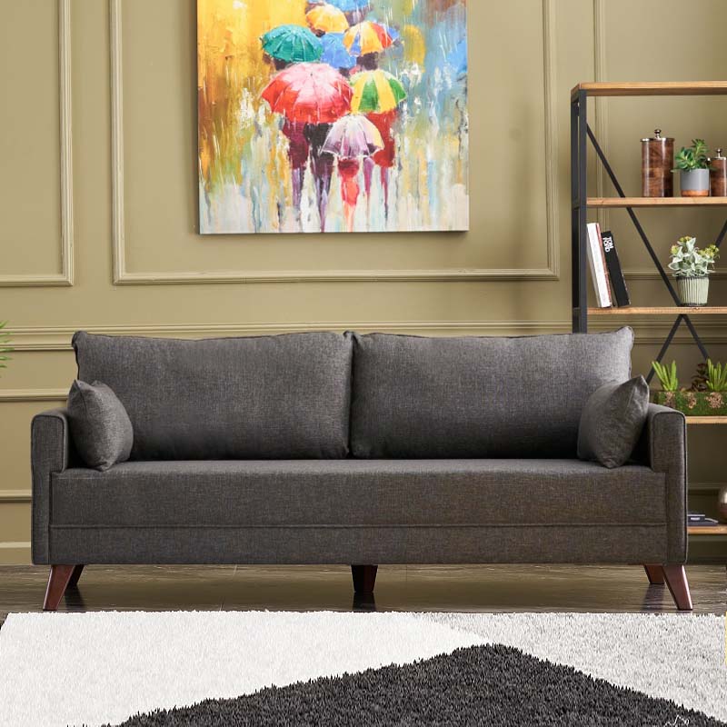 Καναπές τριθέσιος υφασμάτινος χρώμα ανθρακί 2