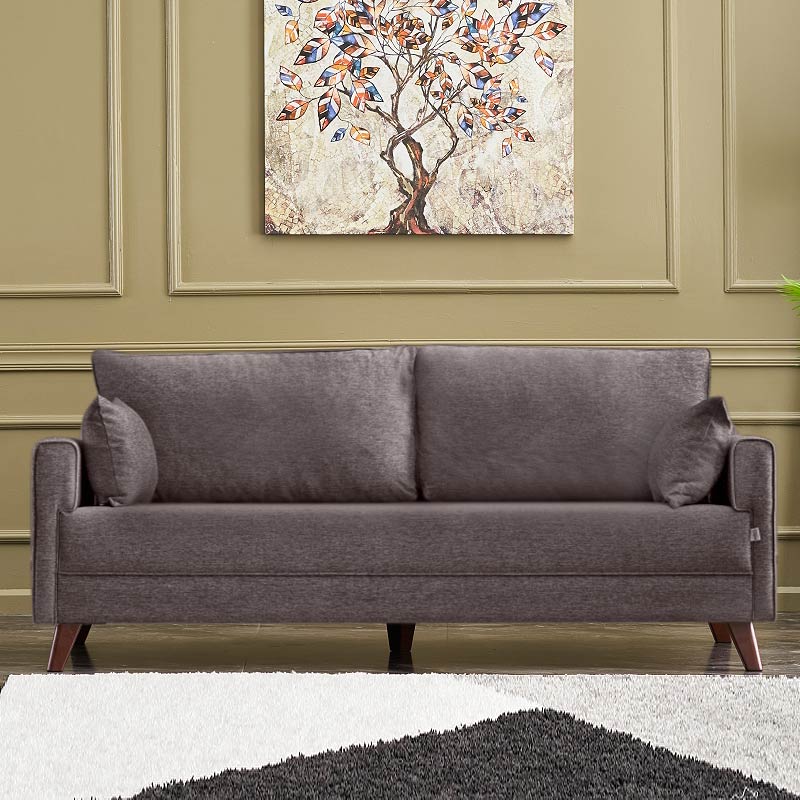 Καναπές τριθέσιος υφασμάτινος χρώμα καφέ 2