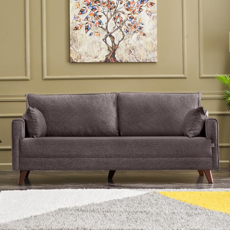 Καναπές - κρεβάτι τριθέσιος υφασμάτινος χρώμα καφέ 4