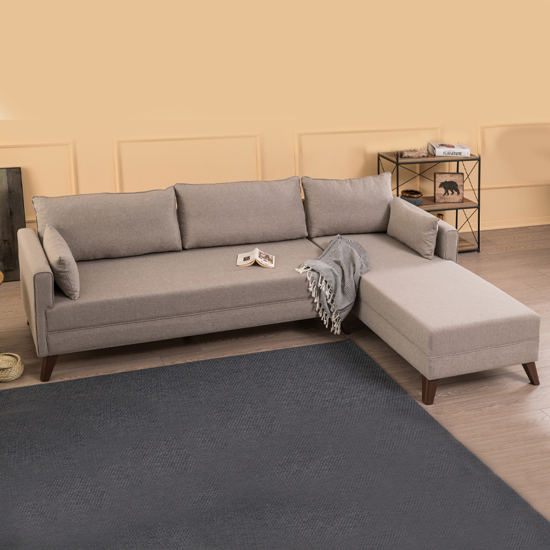 Γωνιακός καναπές δεξιά γωνία υφασμάτινος χρώμα κρεμ