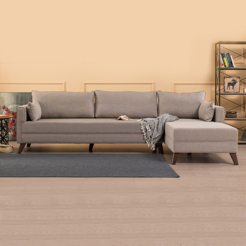 Γωνιακός καναπές δεξιά γωνία υφασμάτινος χρώμα κρεμ 3