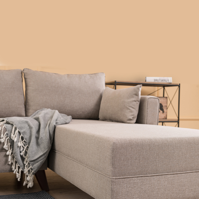 Γωνιακός καναπές δεξιά γωνία υφασμάτινος χρώμα κρεμ 4