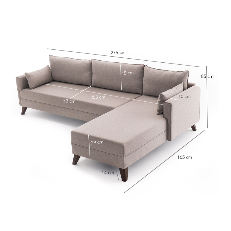 Γωνιακός καναπές δεξιά γωνία υφασμάτινος χρώμα κρεμ 8