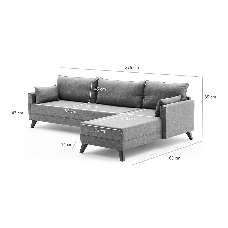 Γωνιακός καναπές δεξιά γωνία υφασμάτινος χρώμα καφέ 7