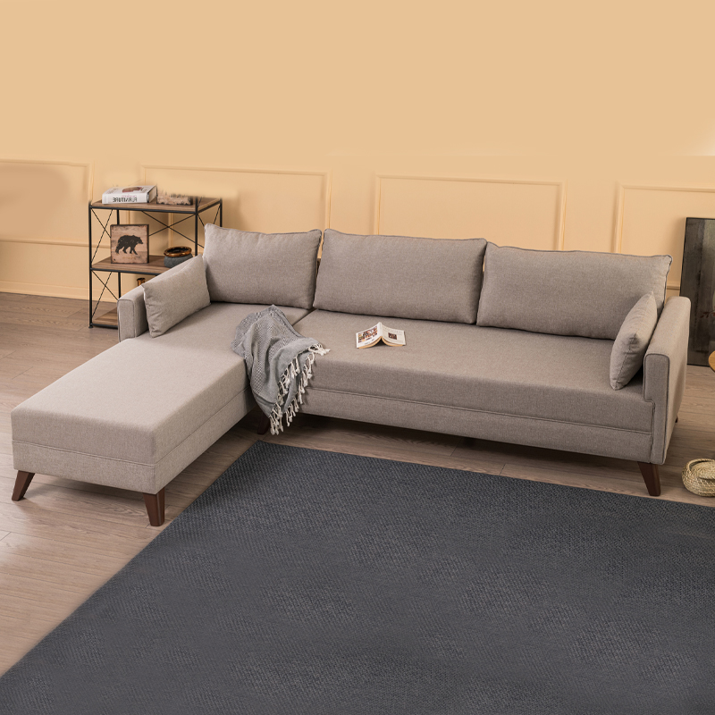 Γωνιακός καναπές αριστερή γωνία υφασμάτινος χρώμα κρεμ