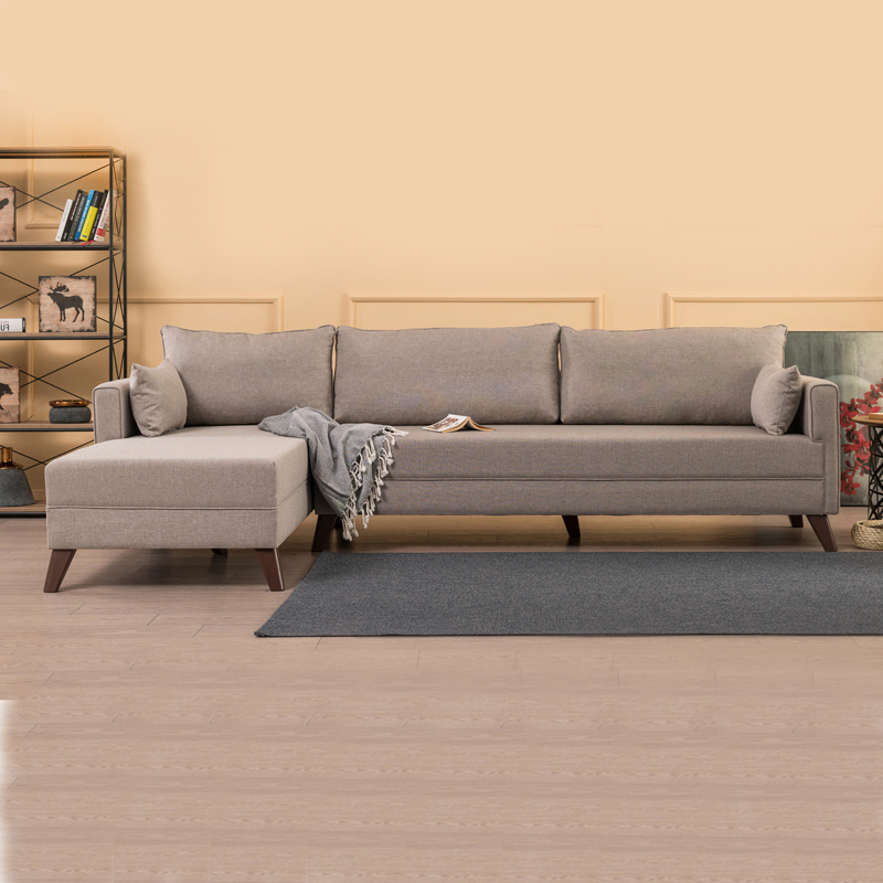 Γωνιακός καναπές αριστερή γωνία υφασμάτινος χρώμα κρεμ 3