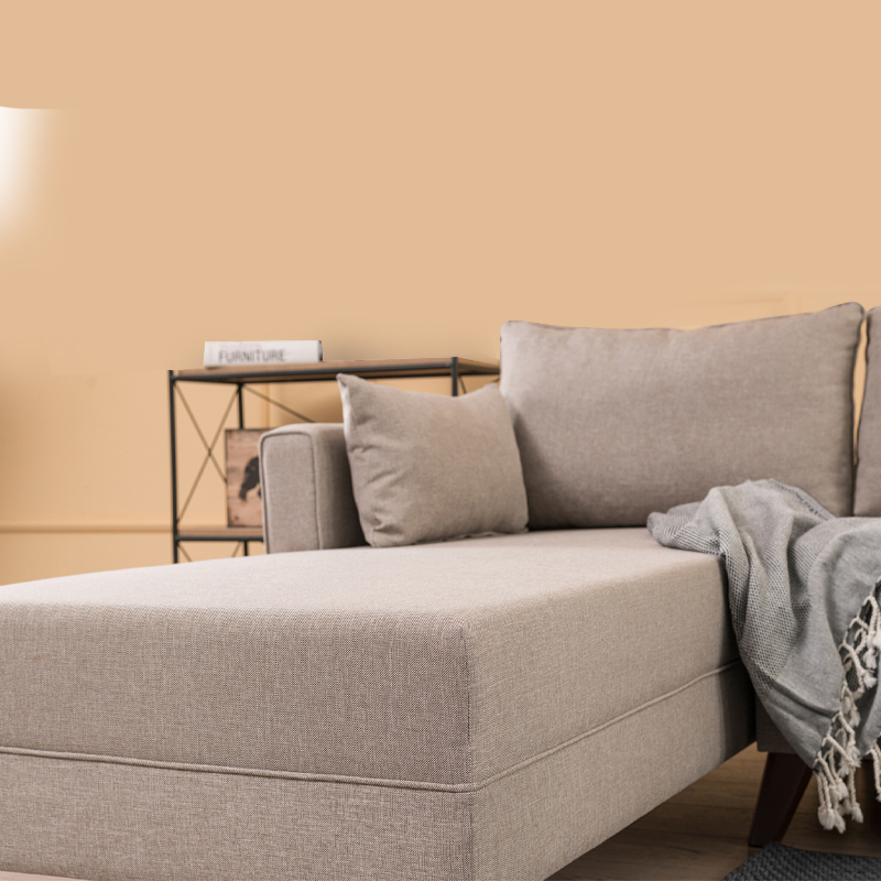 Γωνιακός καναπές αριστερή γωνία υφασμάτινος χρώμα κρεμ 4