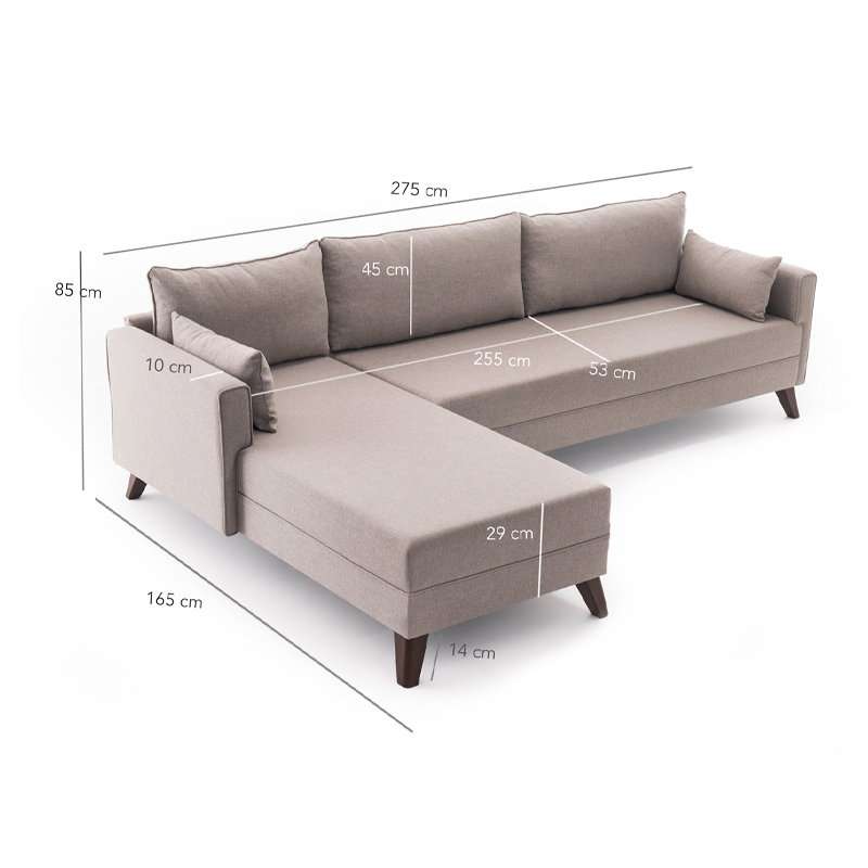 Γωνιακός καναπές αριστερή γωνία υφασμάτινος χρώμα κρεμ 8