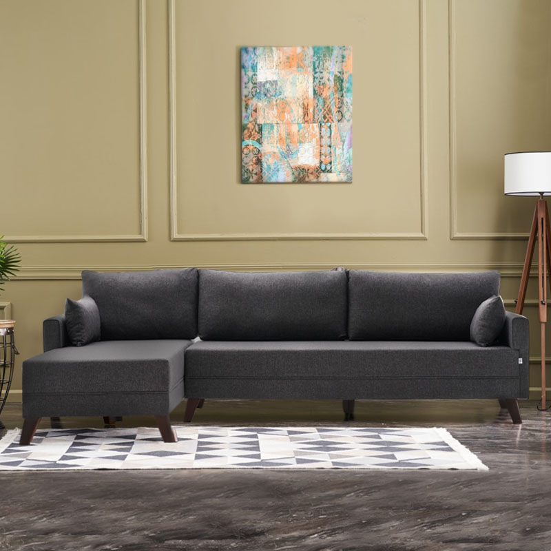 Γωνιακός καναπές αριστερή γωνία υφασμάτινος χρώμα ανθρακί 2