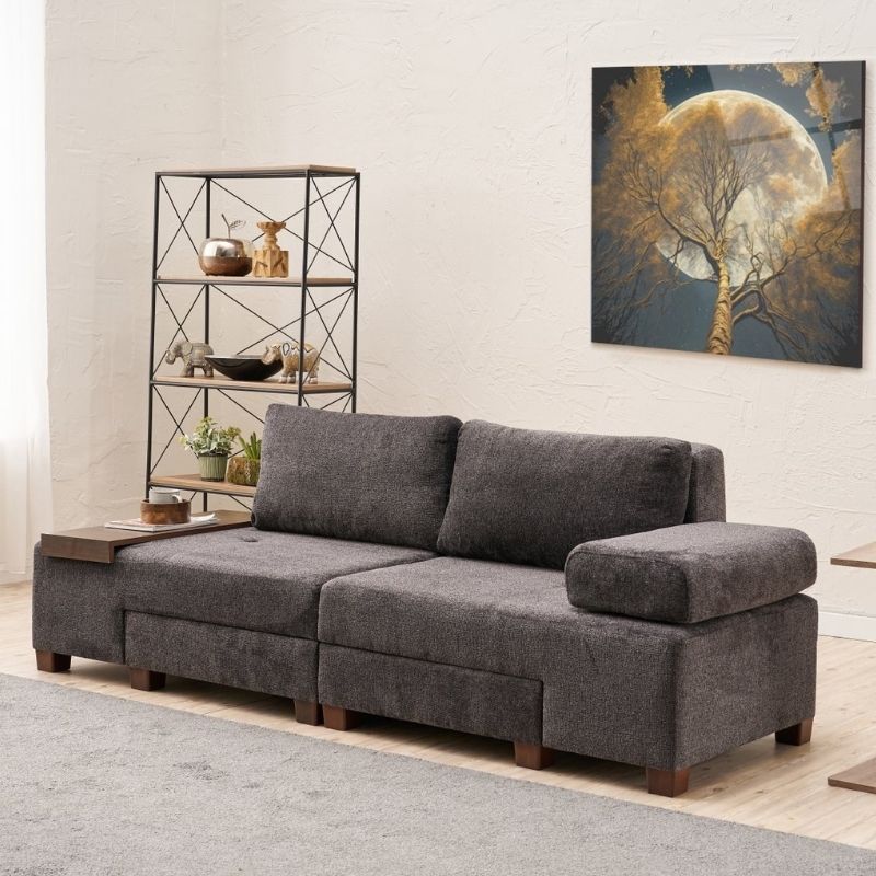 Καναπές - κρεβάτι πολυμορφικός τριθέσιος υφασμάτινος χρώμα ανθρακί 2