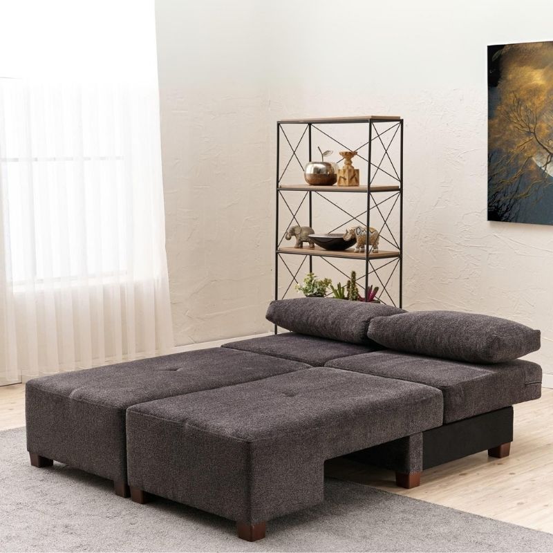 Καναπές - κρεβάτι πολυμορφικός τριθέσιος υφασμάτινος χρώμα ανθρακί 3