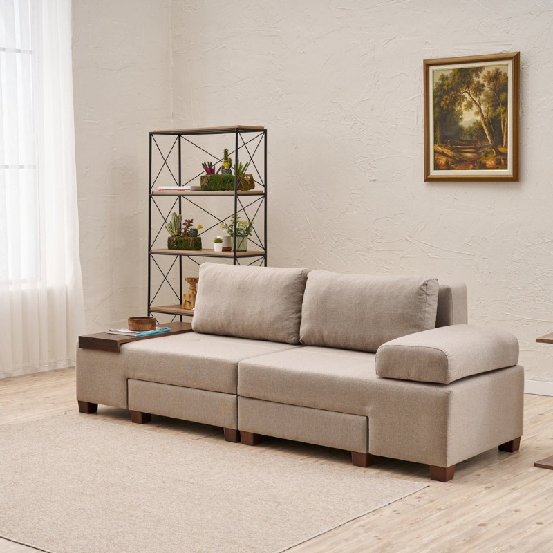 Καναπές - κρεβάτι πολυμορφικός τριθέσιος υφασμάτινος χρώμα κρεμ 2