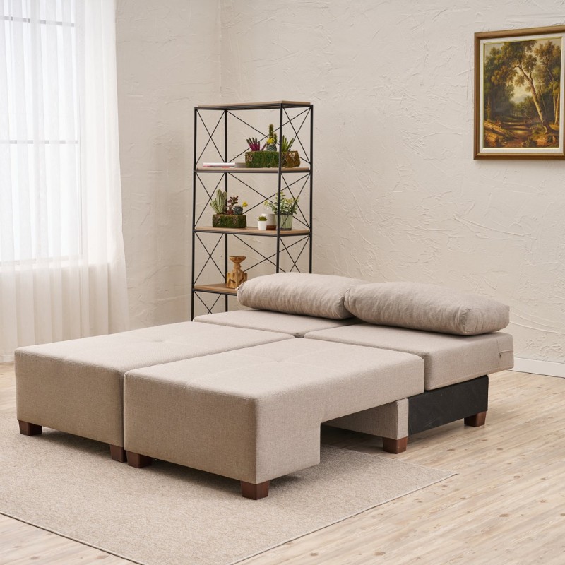 Καναπές - κρεβάτι πολυμορφικός τριθέσιος υφασμάτινος χρώμα κρεμ 3