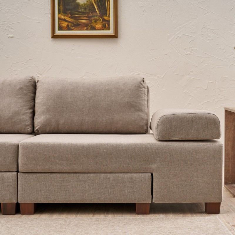 Καναπές - κρεβάτι πολυμορφικός τριθέσιος υφασμάτινος χρώμα κρεμ 4