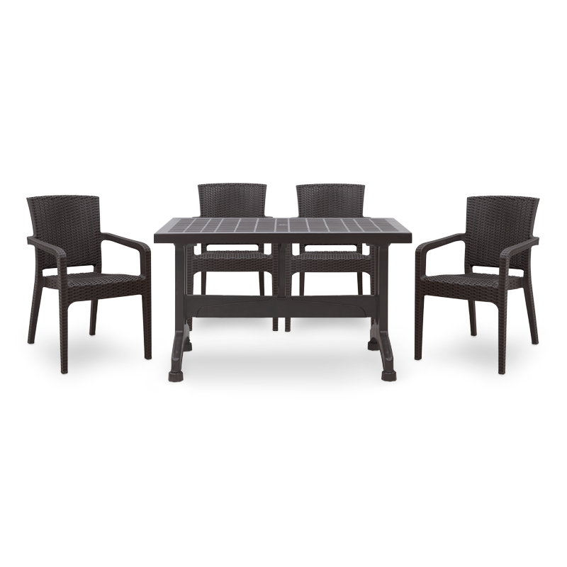 Σετ τραπεζαρία κήπου Callan Megapap 5τμχ πολυπροπυλενίου τραπέζι 140x80 - πολυθρόνα recycled χρώμα καφέ S_GP046-0003,1+GP046-0001,2x4